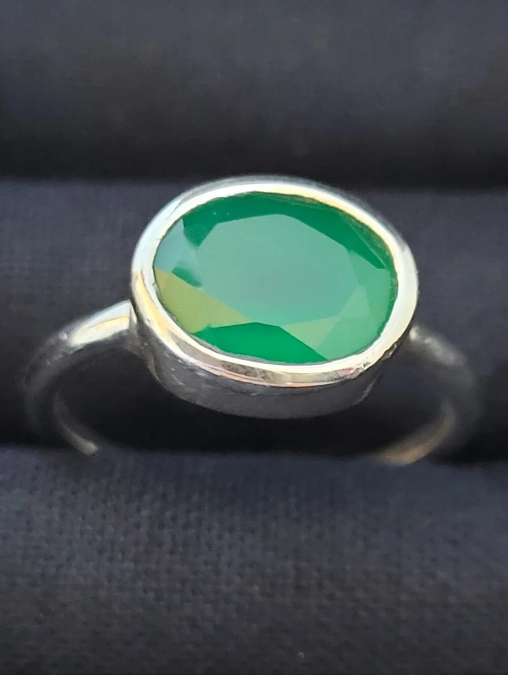 Green Onyx/Sterling Silver Ring, Size 7.5